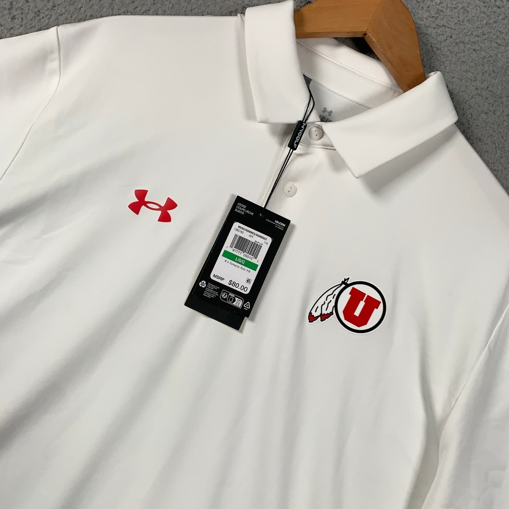 Under Armour Utah Utes Golf Polo Men's Large L White NCAA Performance Pinnacle